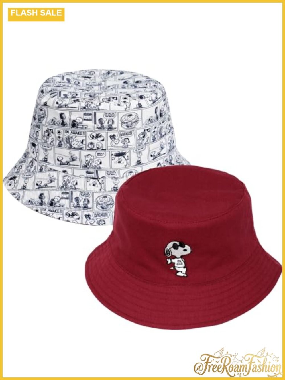 Reversible Cotton Bucket Hat Wide Brim Snoopy Joe Cool Adult One Size